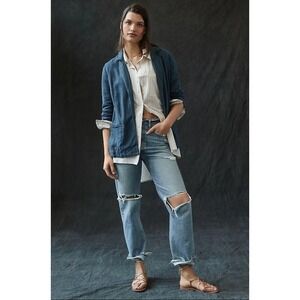 Anthropologie Vintage Washed Blazer Jacket Linen Viscose‎ Blue Size 6 $148